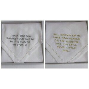 2 Wedding Handkerchief Bridal Gifts For Dad & FIL Embroided Mudpie